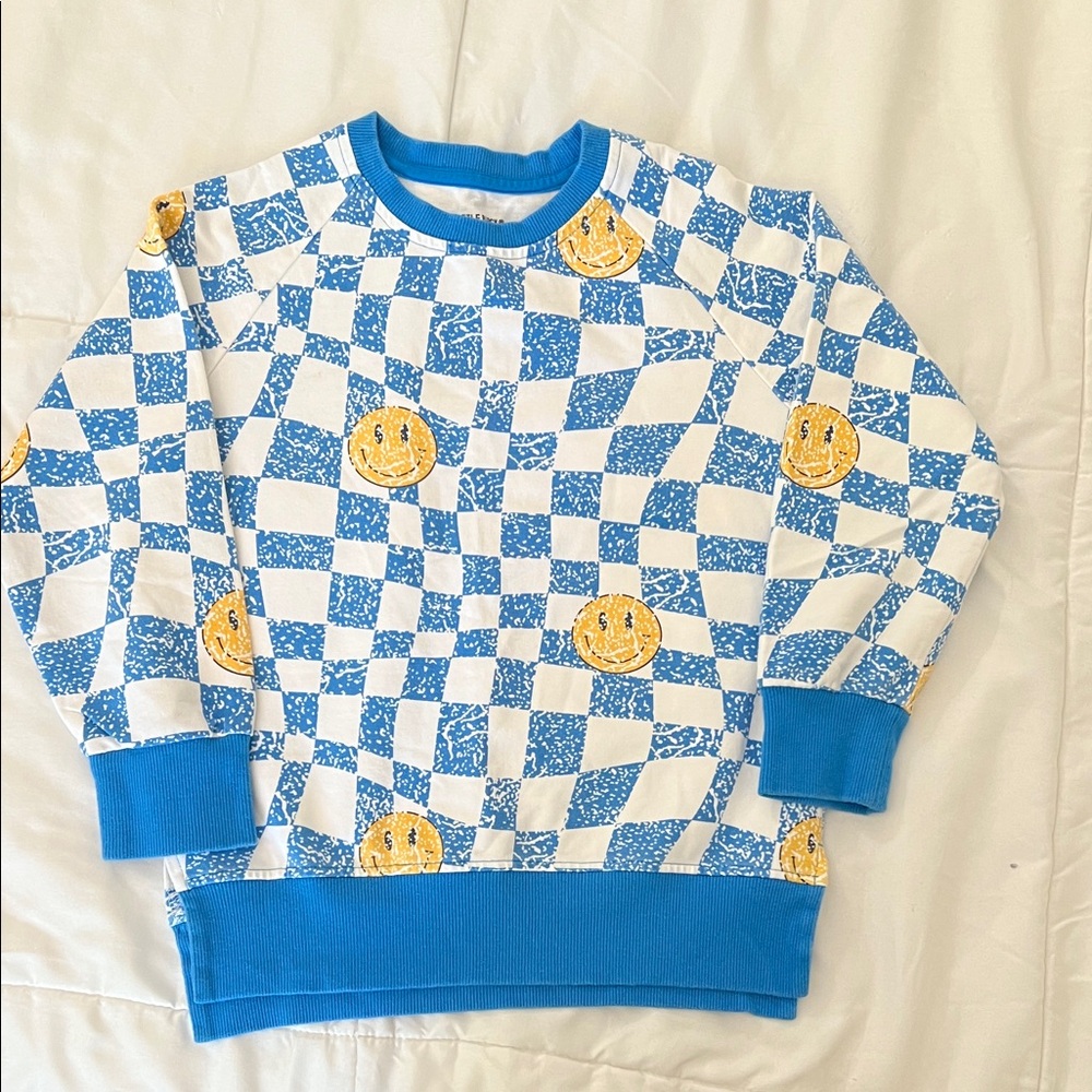 Little Bipsy - Blue and White Kids Checkered Shirt with Smiley Faces